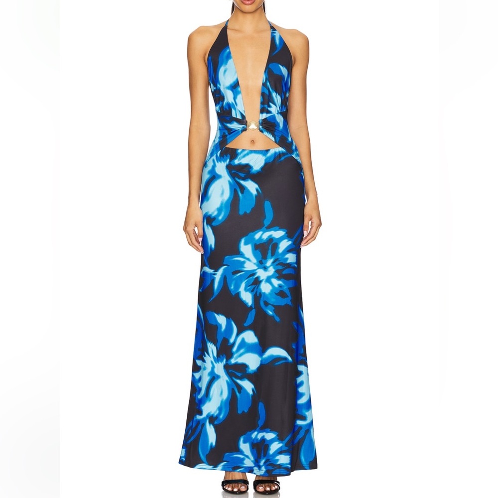 Elegant Blue Floral Maxi Dress